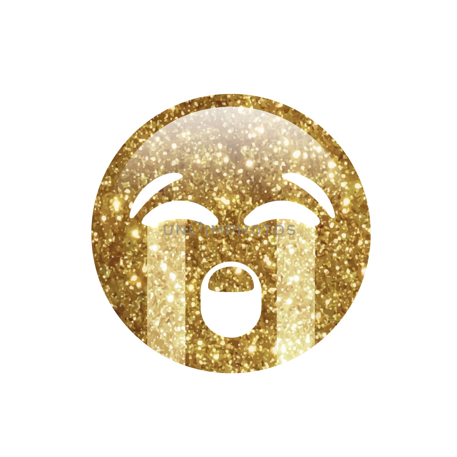 Golden glitter emoji sad face with crying tear icon by cougarsan
