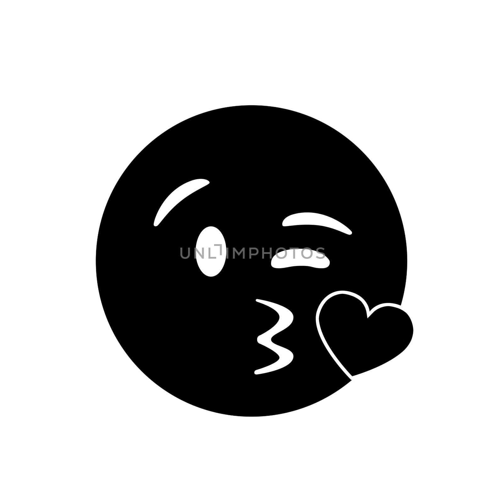 The isolated black smiley face with kissing mouth icon