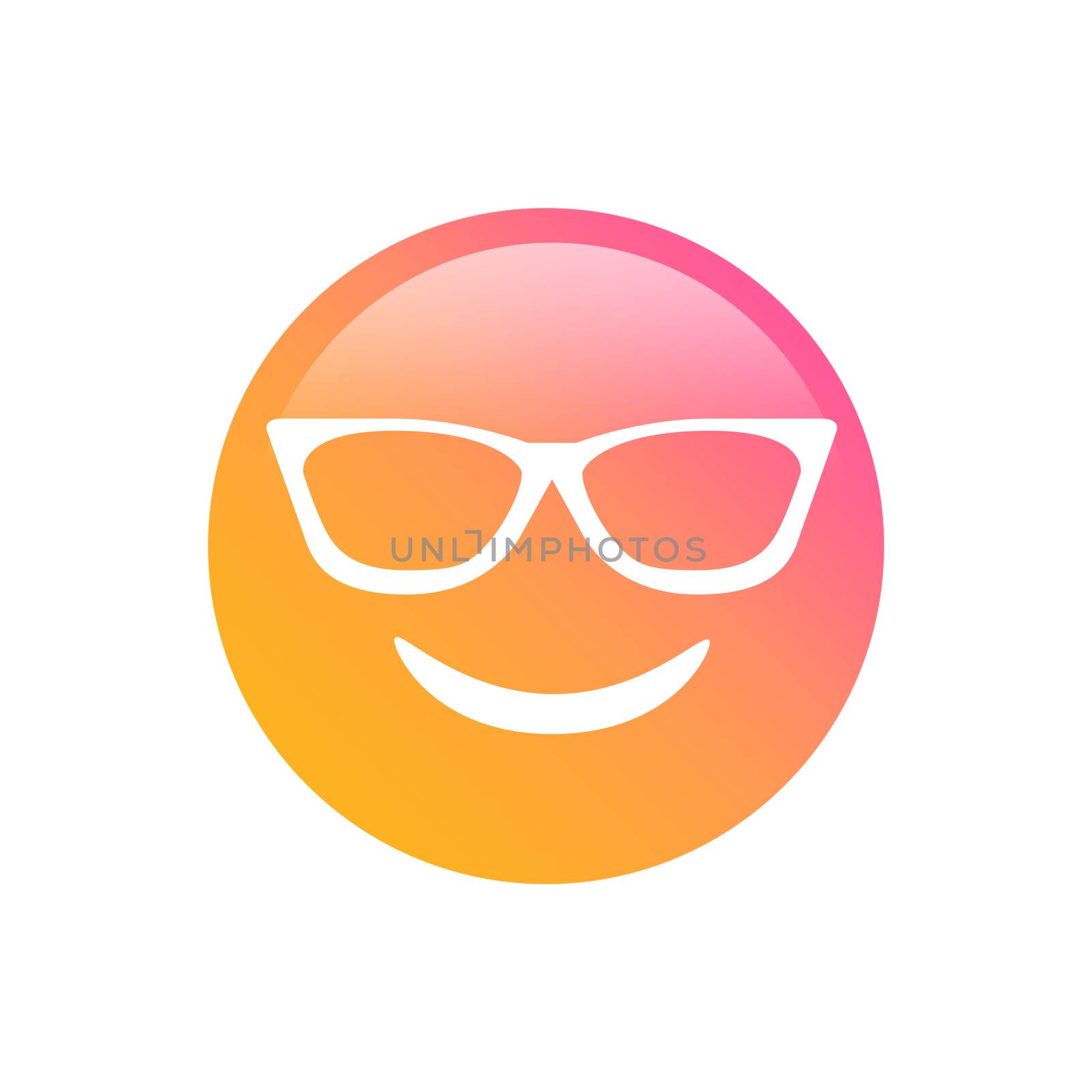 The colorful gradient pink to orange smiley face with sunglasses