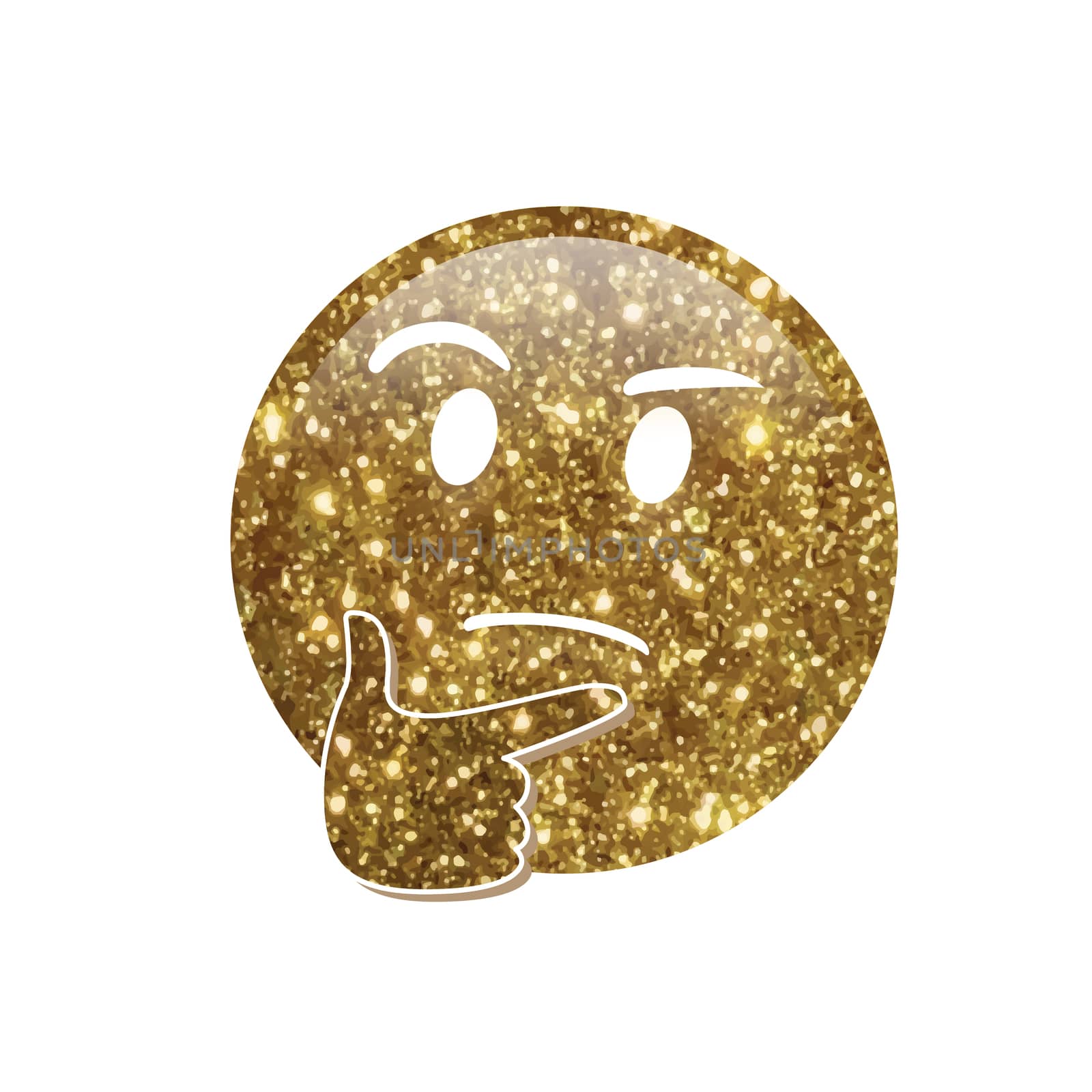 The emoji golden glitter pondering face with right hand icon