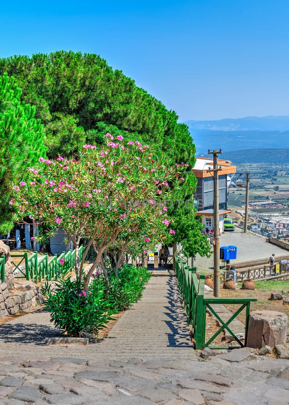 Pergamon, Turkey -07.22.2019. Pergamon Acropolis Upper Cable Station in Turkey on a sunny summer day