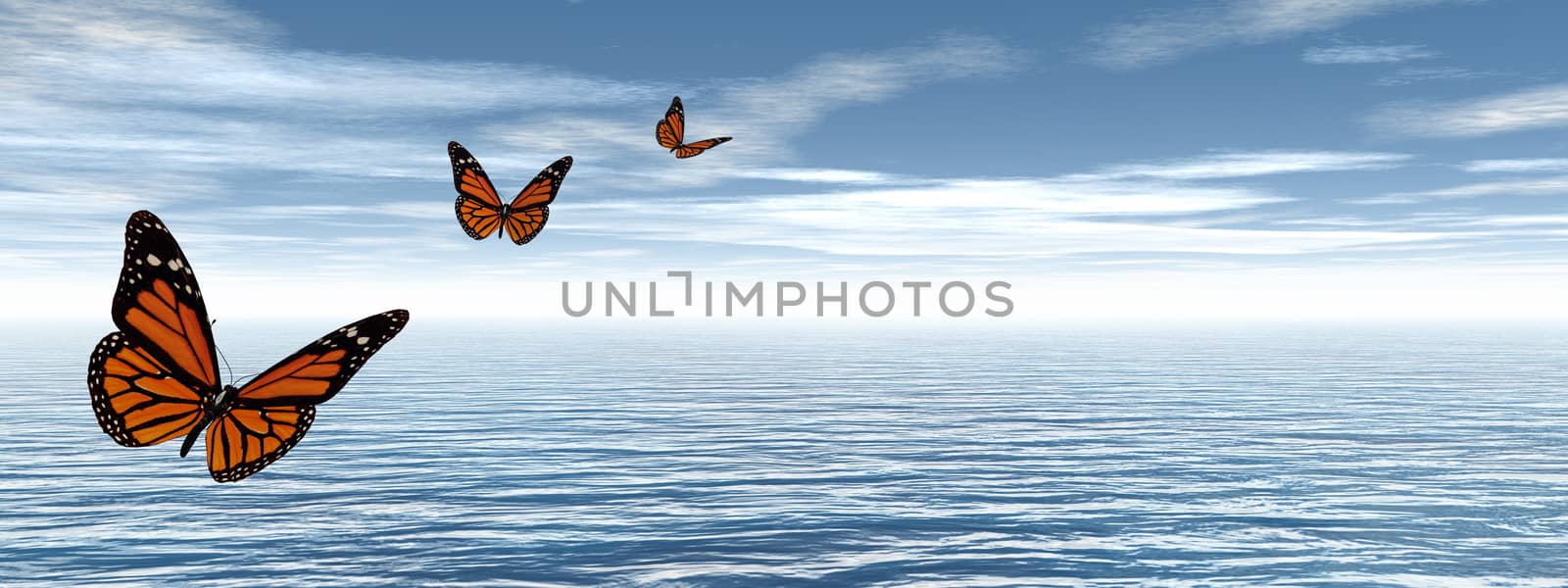 Butterflies flying to the horizon - 3D render by Elenaphotos21