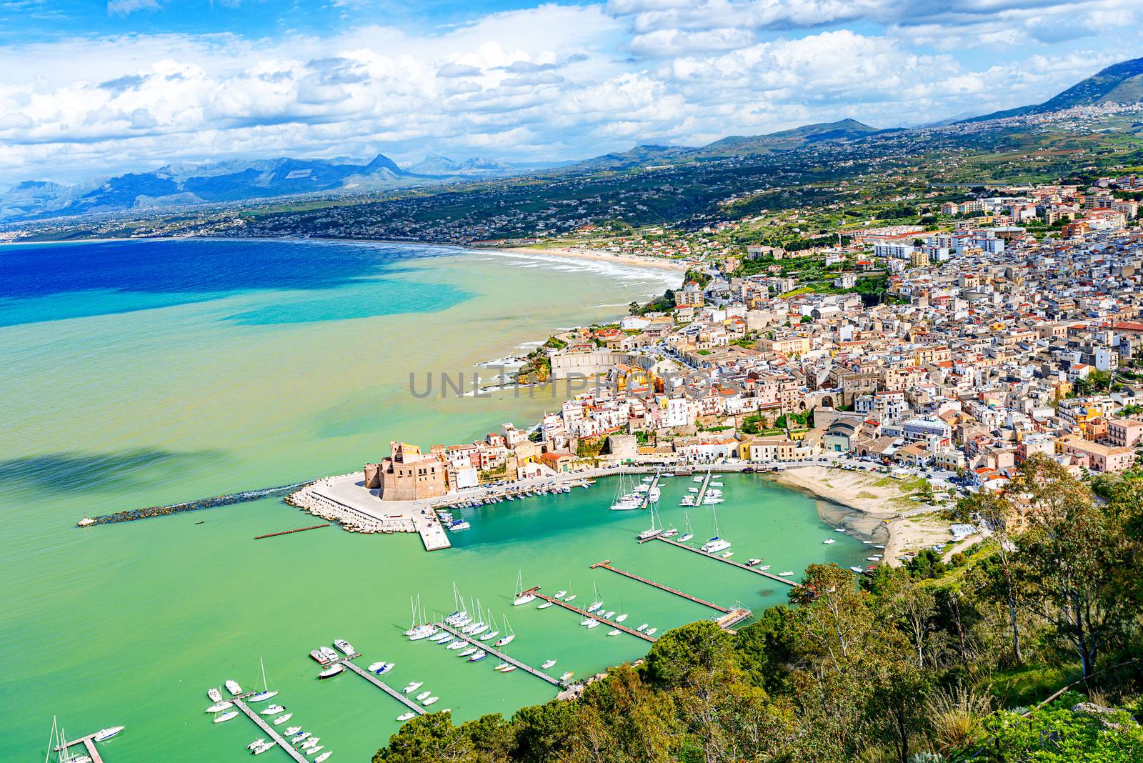 Aerial view on marina coast of Sicily