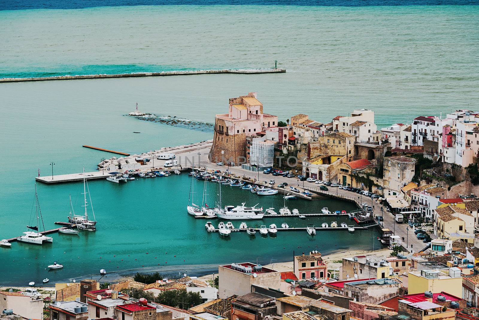 Aerial view on marina coast of Sicily