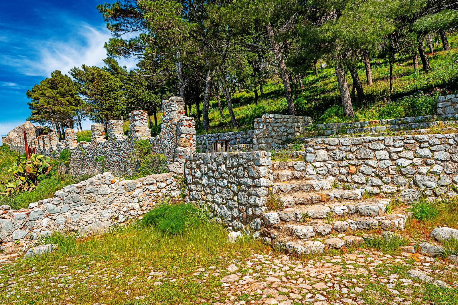 Ruins of ancient castle on the top of Cefalu Rock by Nanisimova