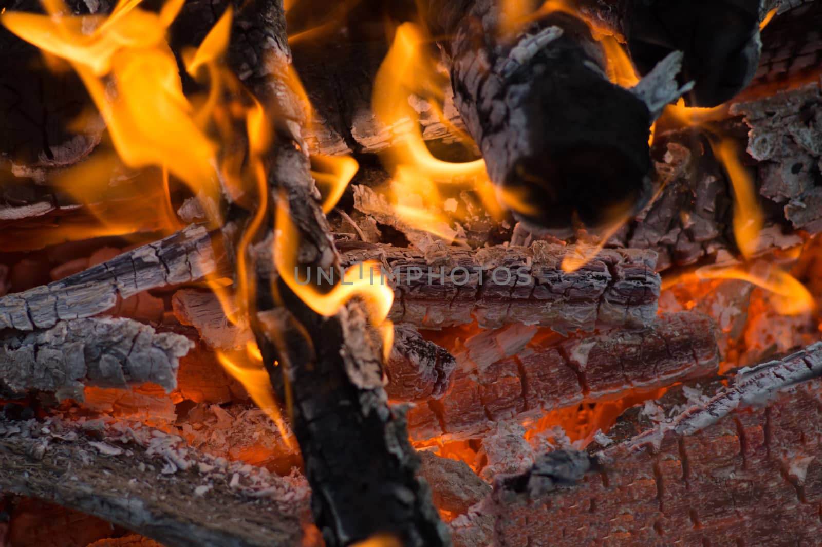 A big red bonfire closeup