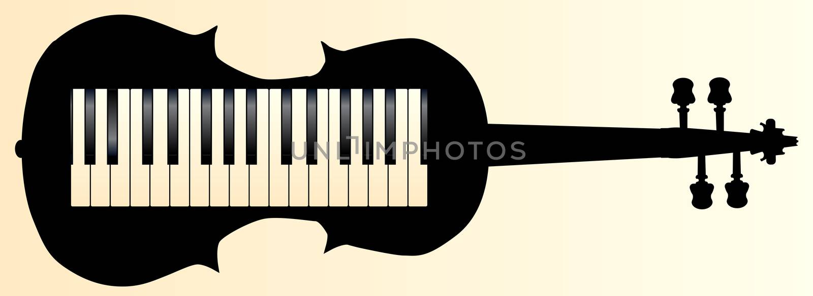 A piano keybboard set into a violin silhouette