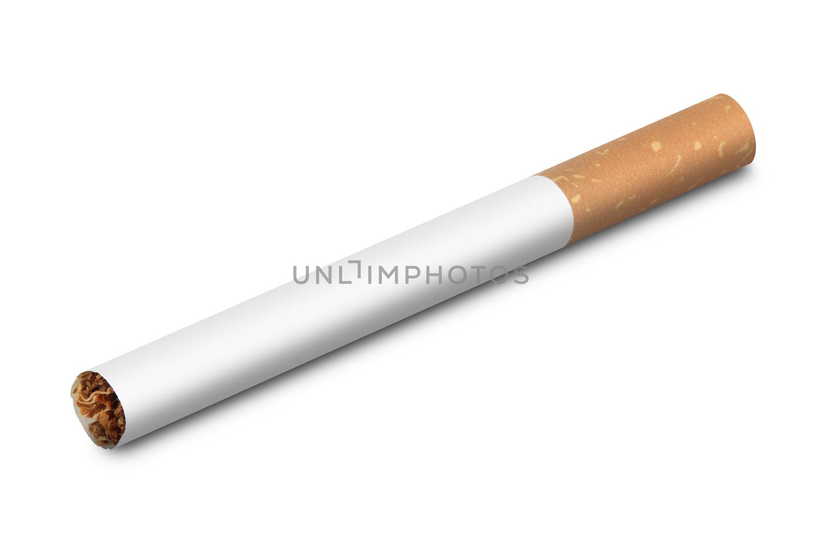 A Cigarette inclined on white with clipping path