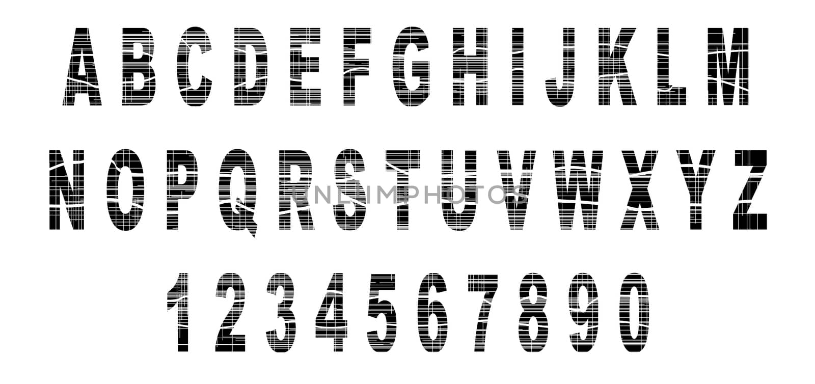 An alphabet in grunge white on a black background