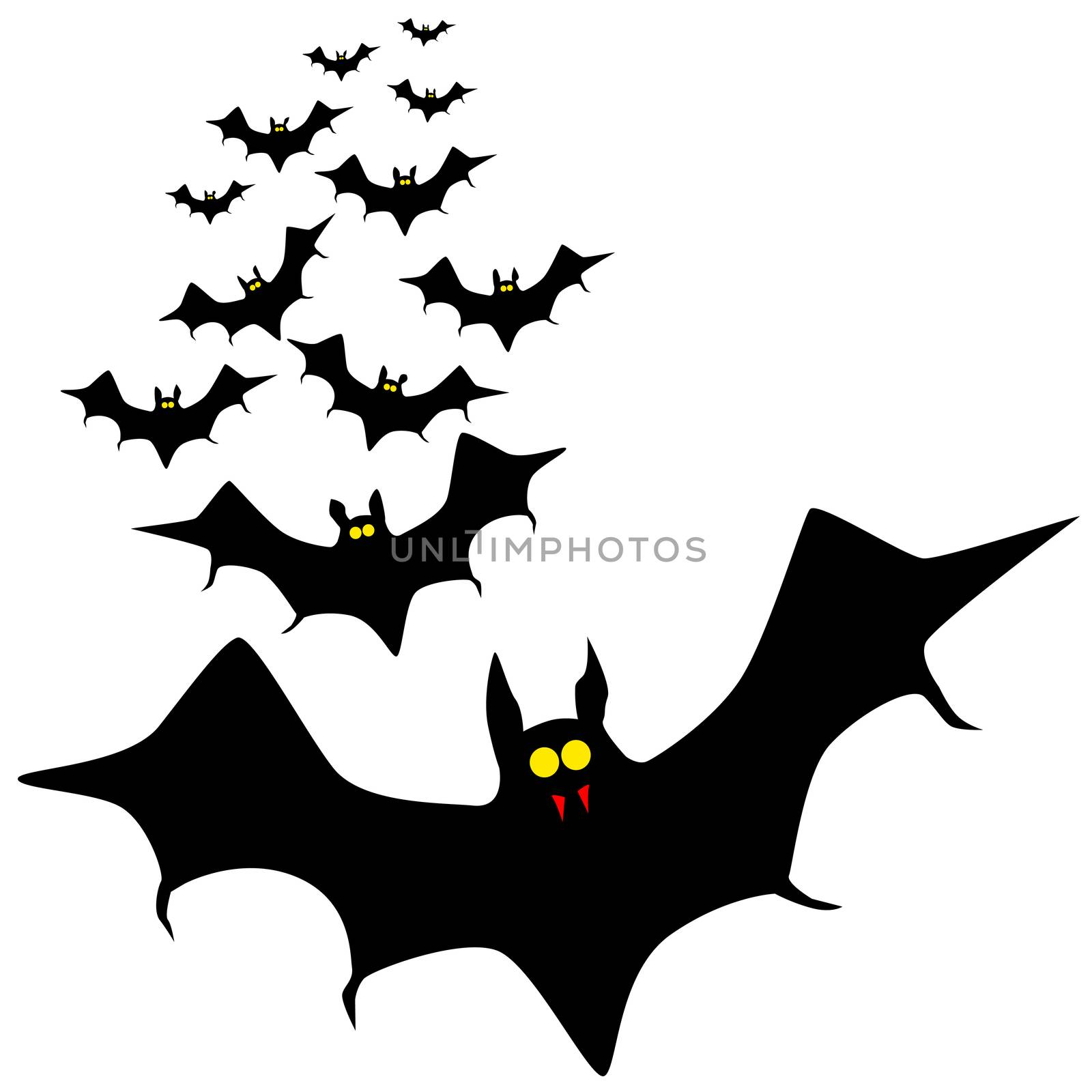 Vampire bats flying in formation isolated on a white background