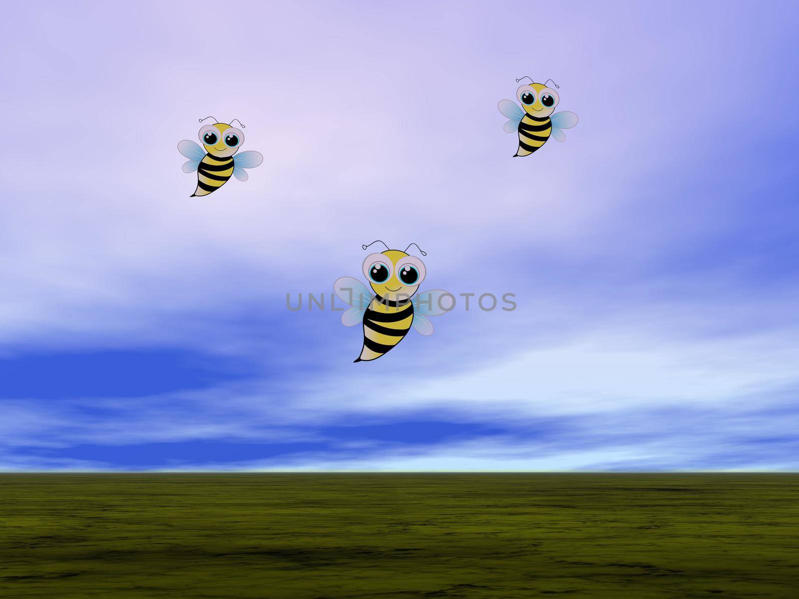 Save yellow bees on white background - 3d rendering