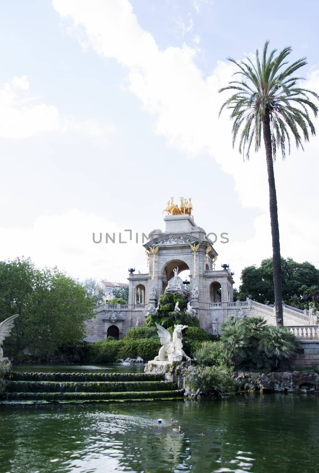 A view of Fountain of Parc de la Ciutadella, in Barcelona, Spain. The Parc de la Ciutadella is a park on the northeastern edge of Ciutat Vella, Barcelona, Catalonia