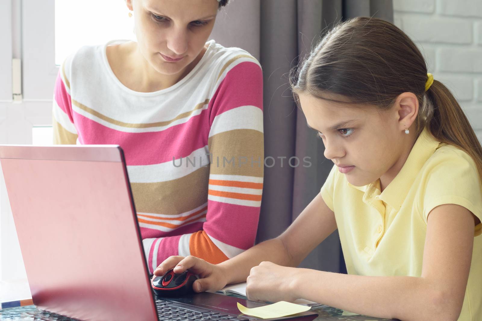 Girl focused on homework online