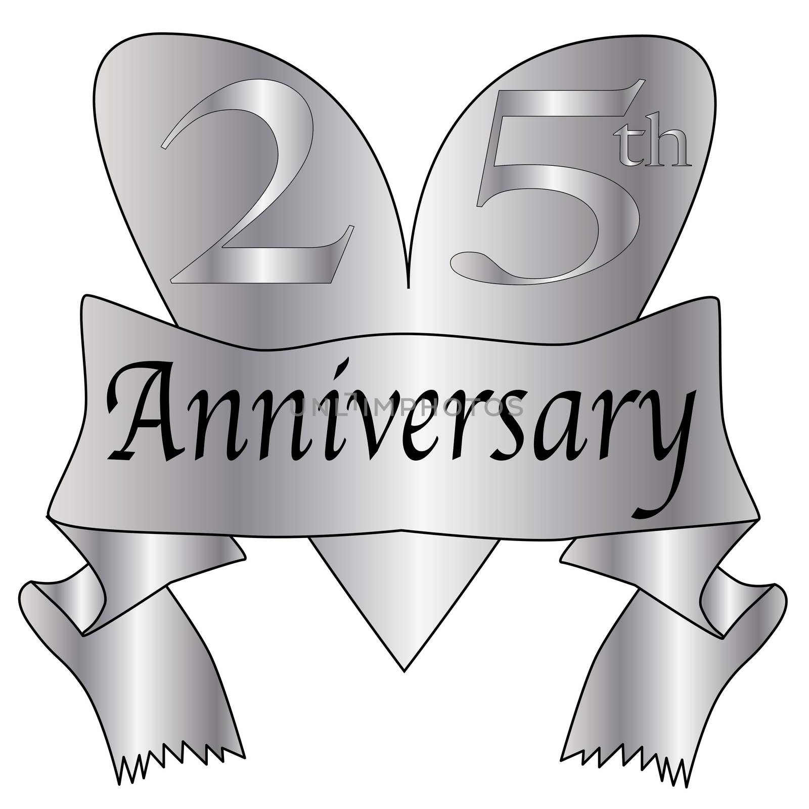 25th anniversary icon in silver isolated on a white background