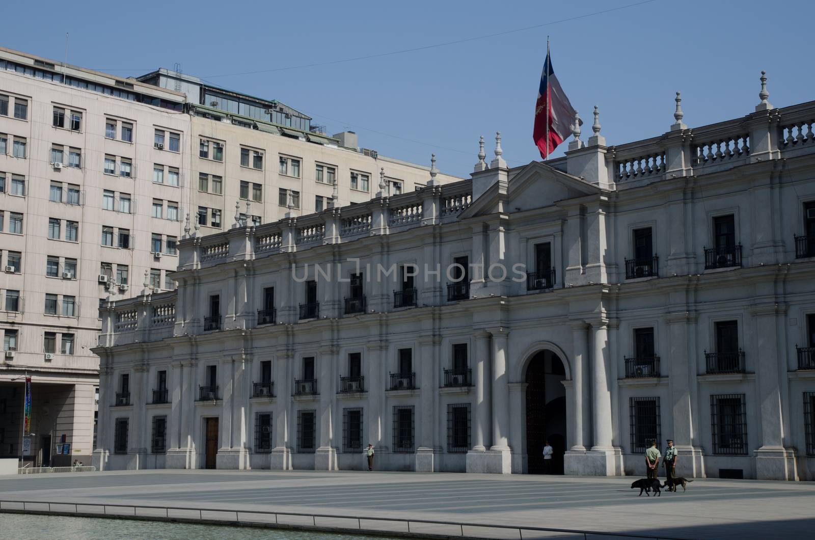 Santiago de Chile. Chile. January 15, 2012: La Moneda Palace in the The Constitucion Square.