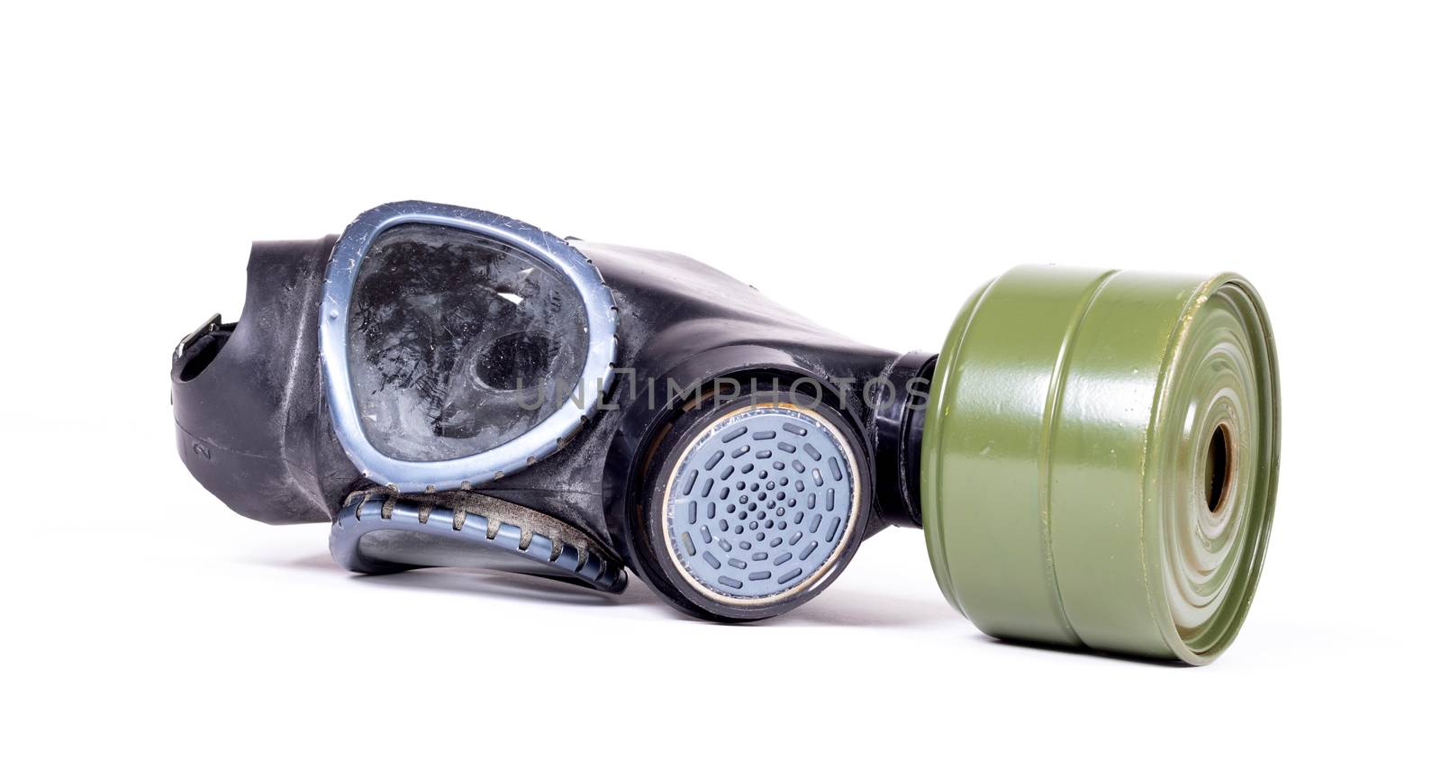 Vintage gasmask isolated on a white background - Green filter