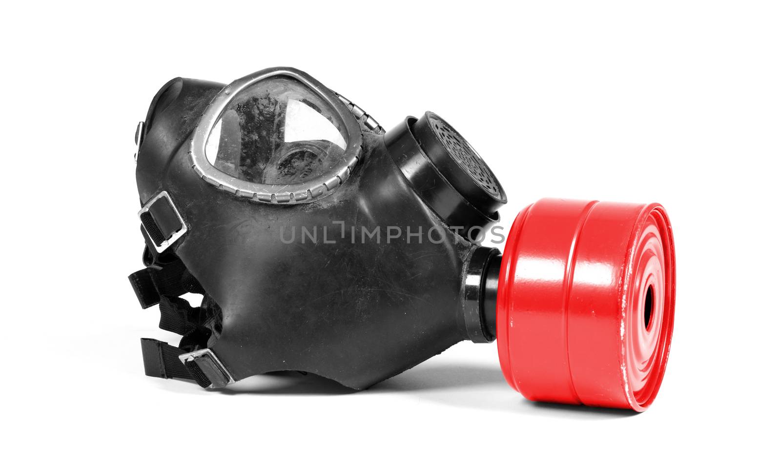 Vintage gasmask isolated on white - Red filter by michaklootwijk