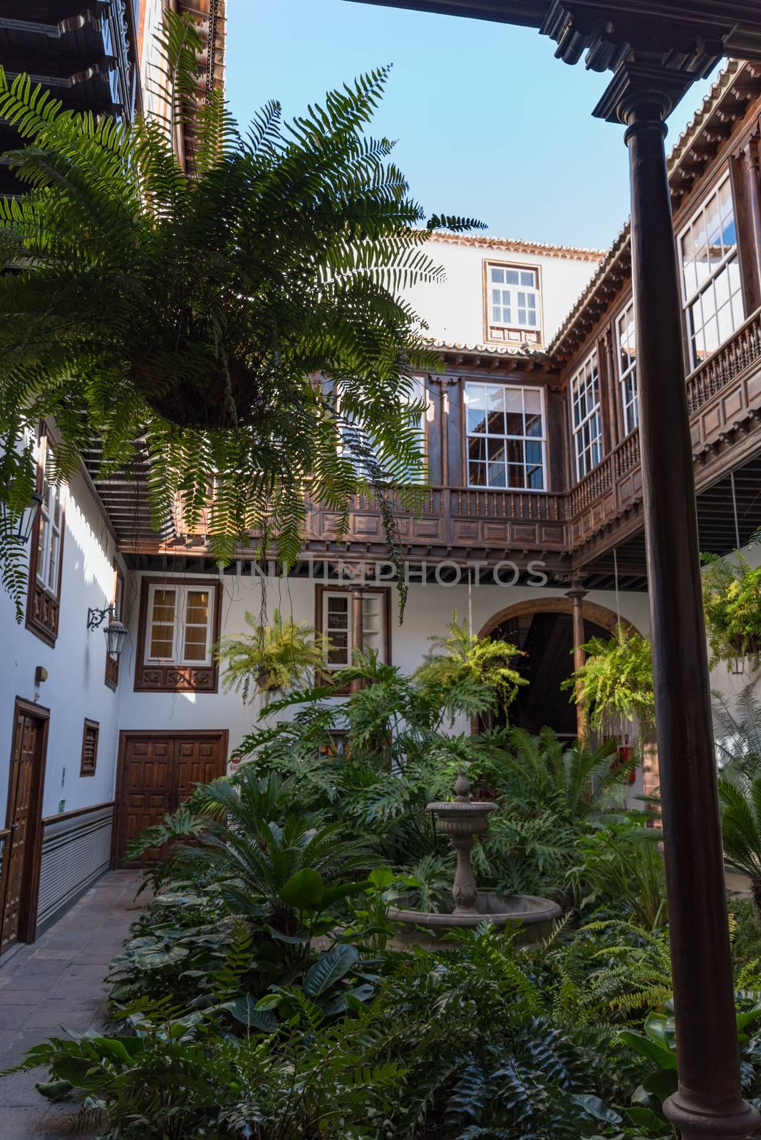 San Cristobal de La Laguna, Spain - January 16, 2020: Courtyard in the Palacio Lercaro, Museum of History and Anthropology of Tenerife.