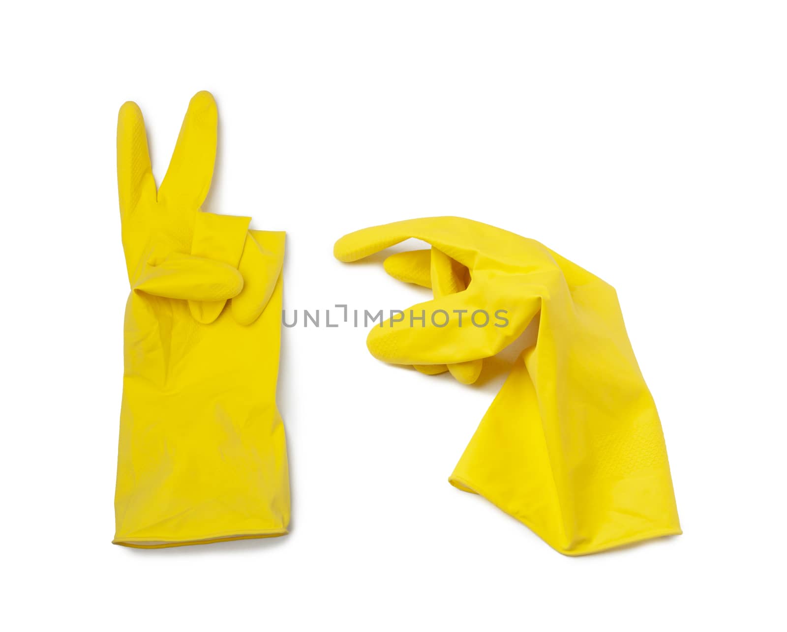 Yellow rubber gloves for cleaning isolated on a white background