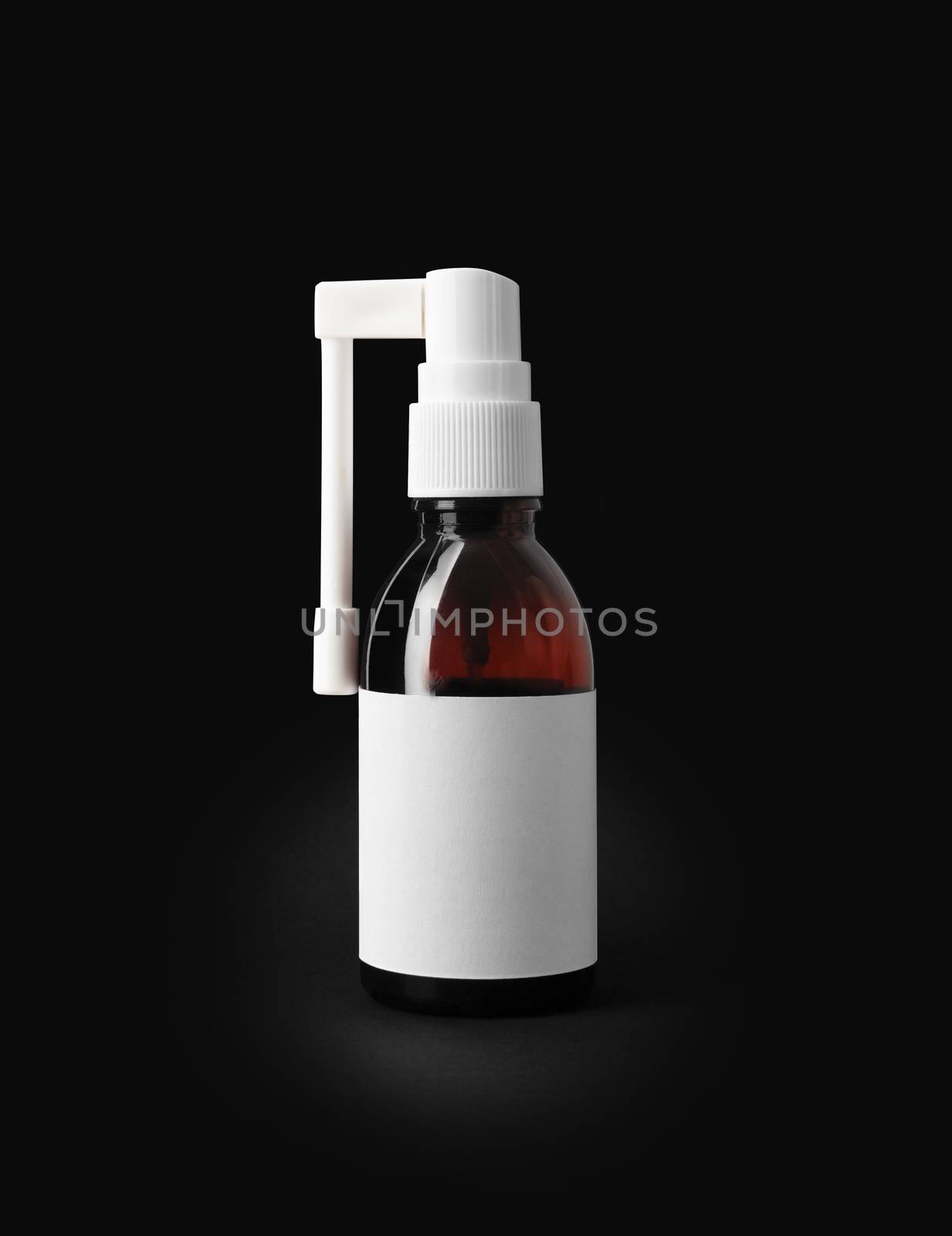 Throast spray medicine isolated on black background. With clipping path