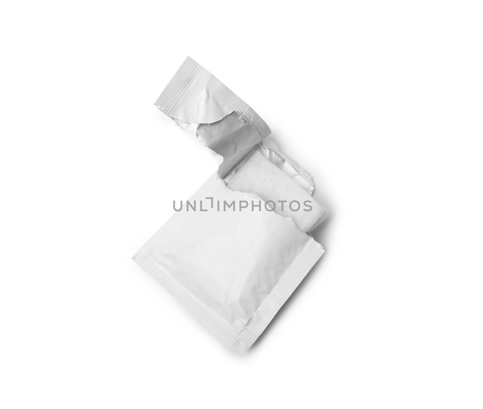 Wet wipes pouch, open package isolated on white background. With clipping path