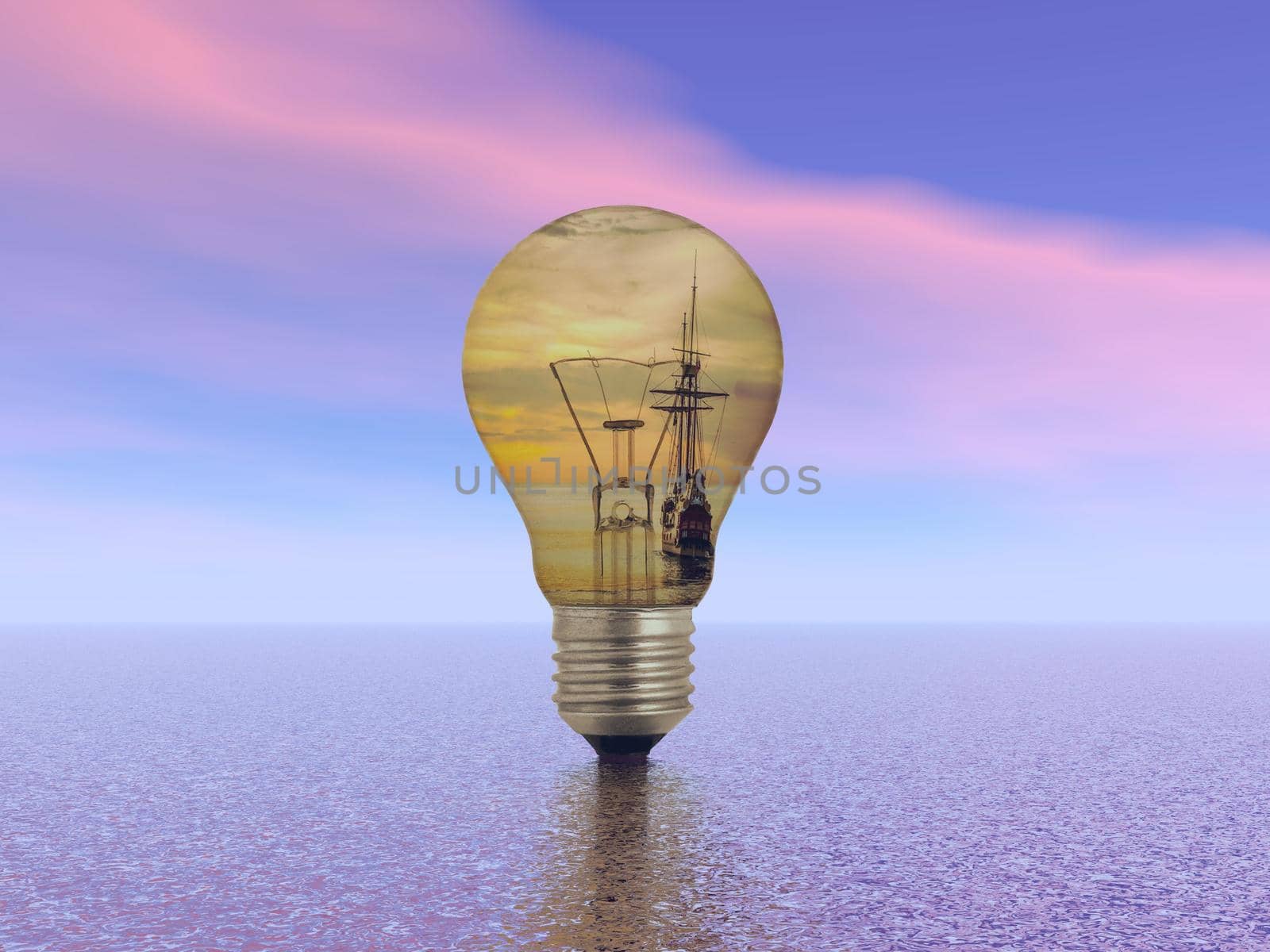 several yellow light bulbs in a dream landscape - 3d rendering