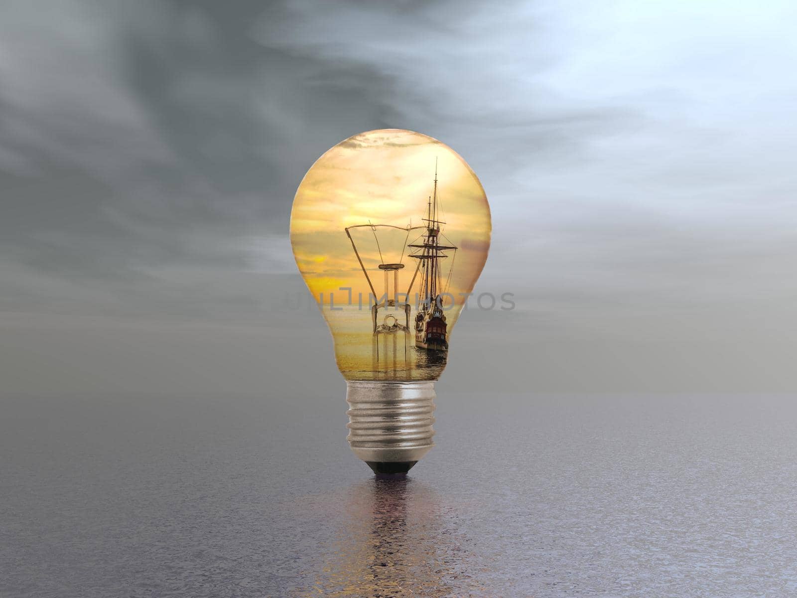 several light bulbs in a dream landscape - 3d rendering by mariephotos