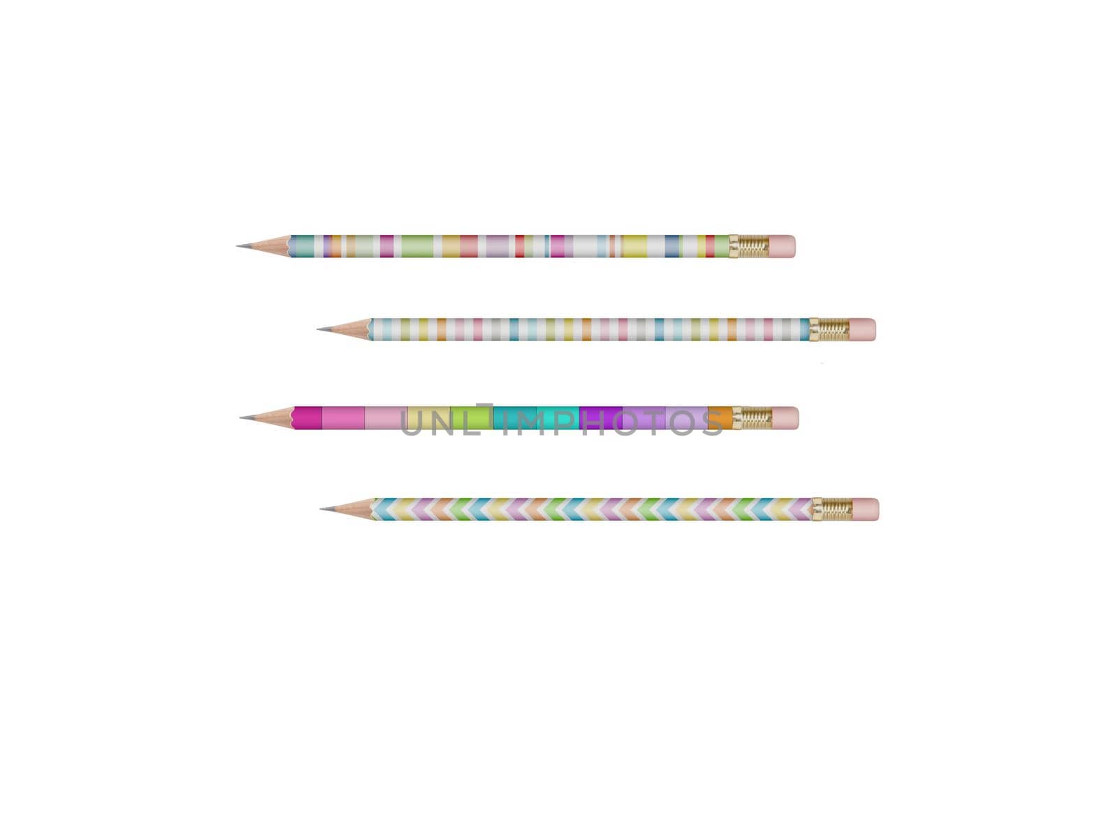 several very beautiful pencils on a white background - 3d rendering by mariephotos