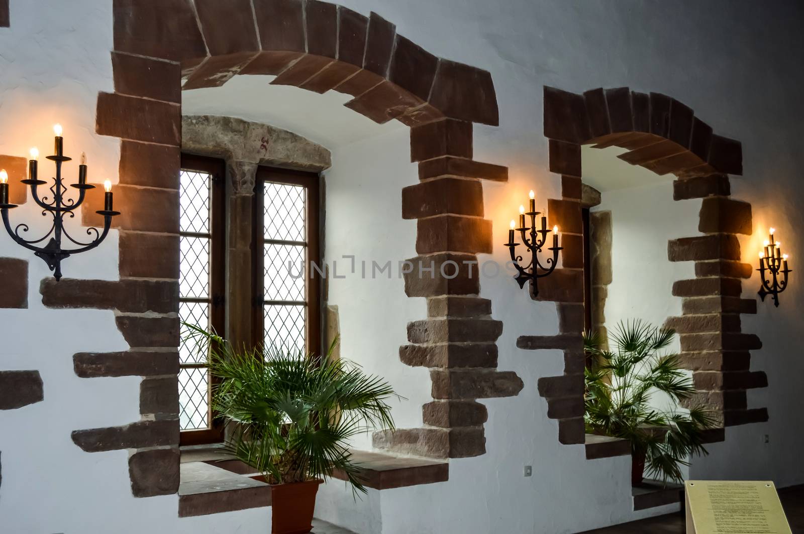 Window frames of the castle of Vianden, Luxembourg, one of the largest and most beautiful feudal residences of the Roman and Gothic times in Europe.