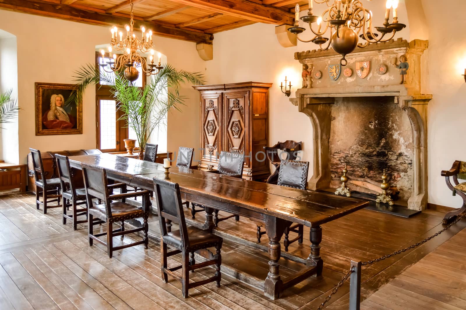 Dining room of Vianden castle in Luxembourg