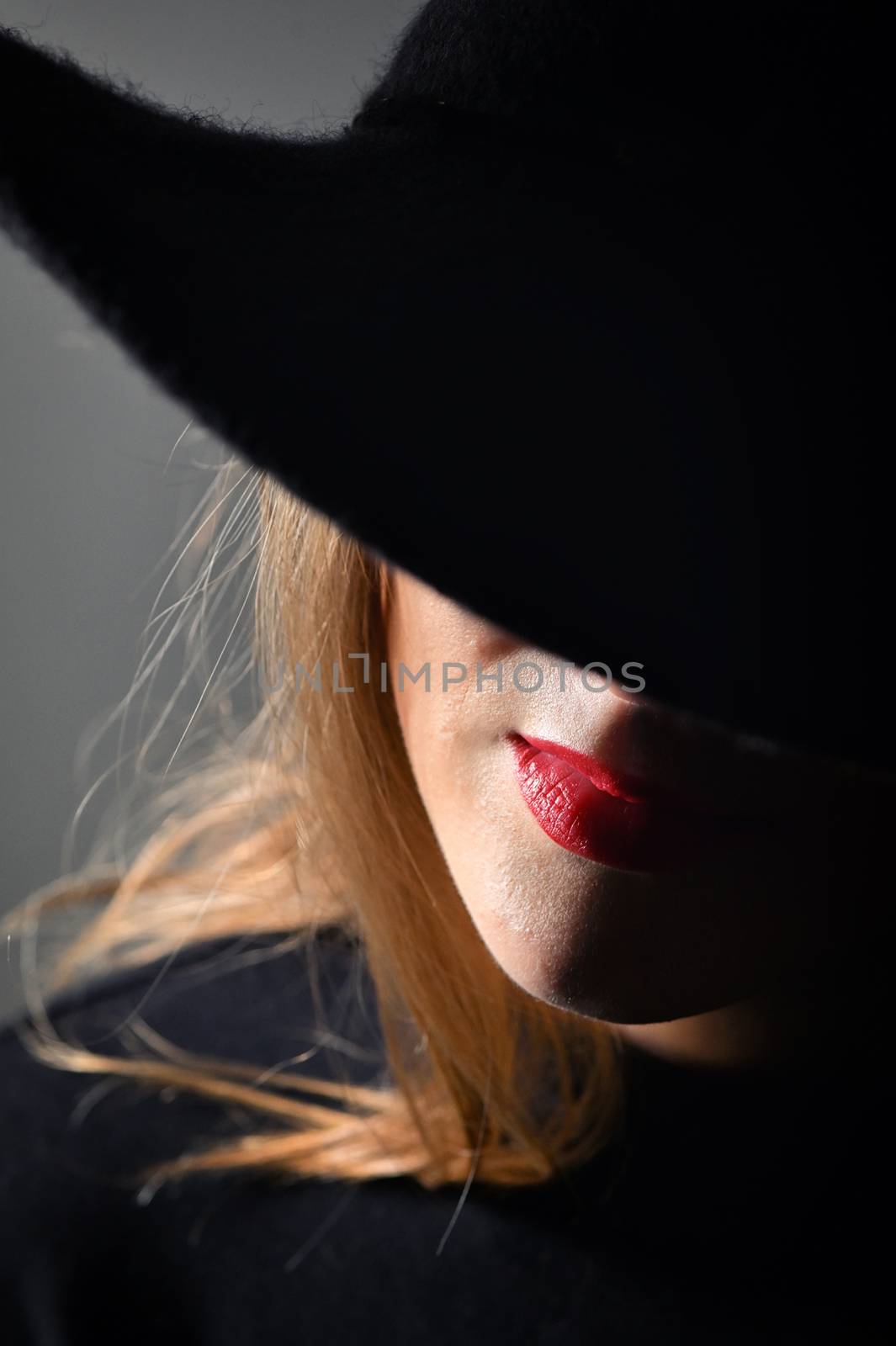 A Woman With Red Lips In A Black Hat by mady70