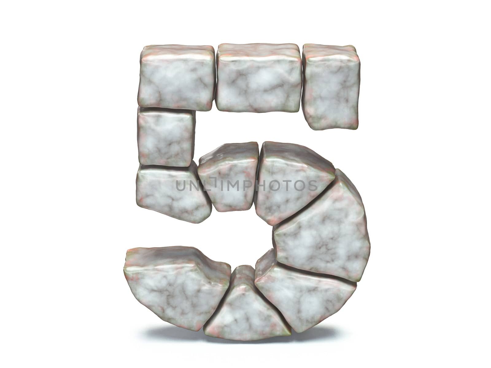 Rock masonry font Number 5 FIVE 3D render illustration isolated on white background