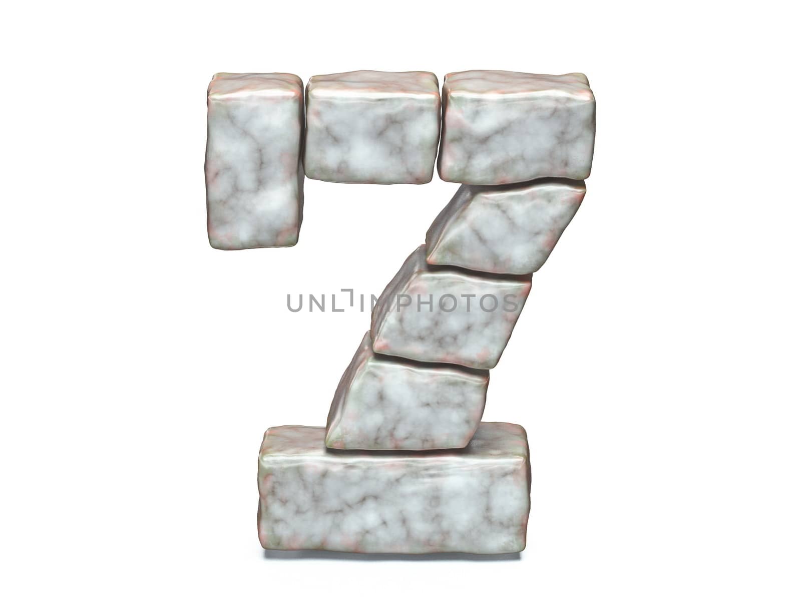 Rock masonry font Number 7 SEVEN 3D render illustration isolated on white background