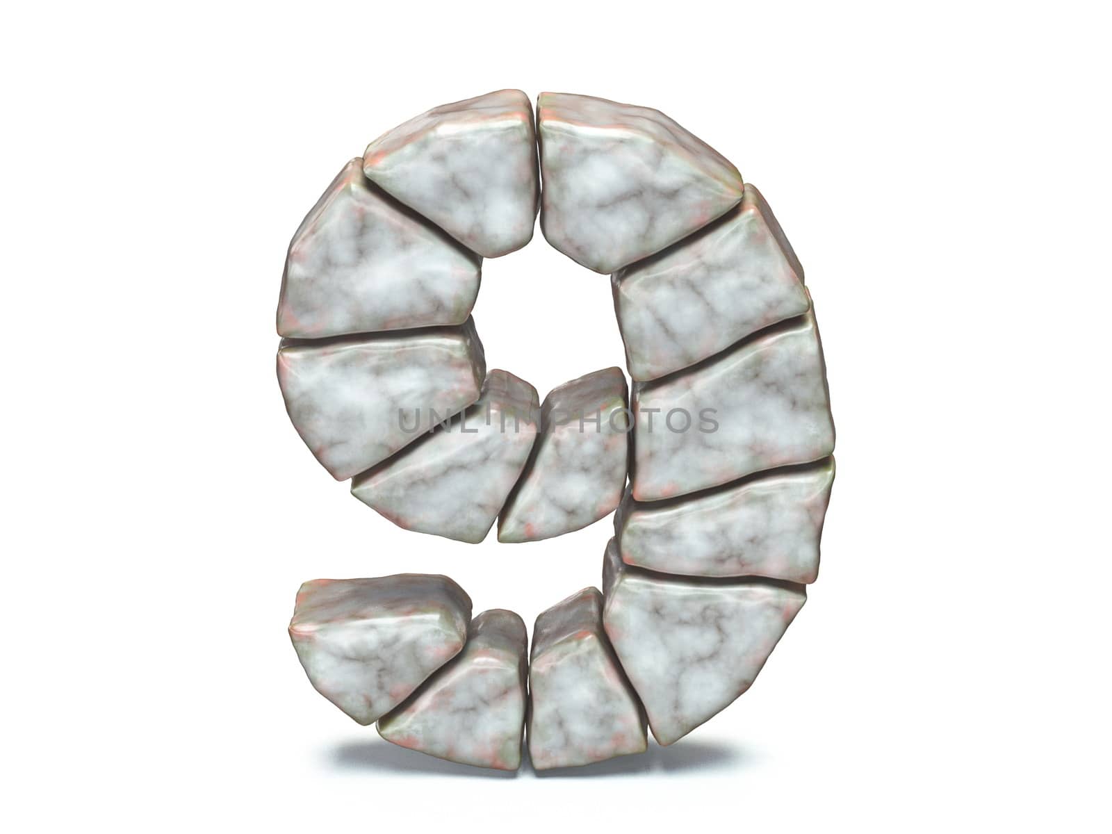 Rock masonry font Number 9 NINE 3D render illustration isolated on white background