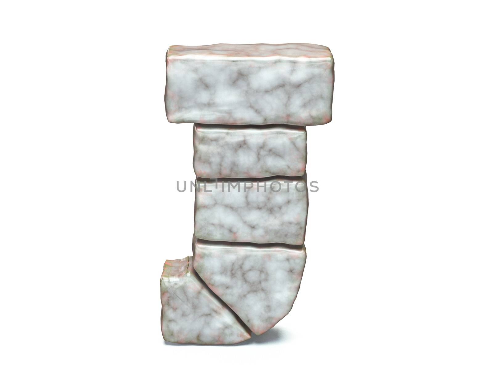 Rock masonry font letter J 3D render illustration isolated on white background