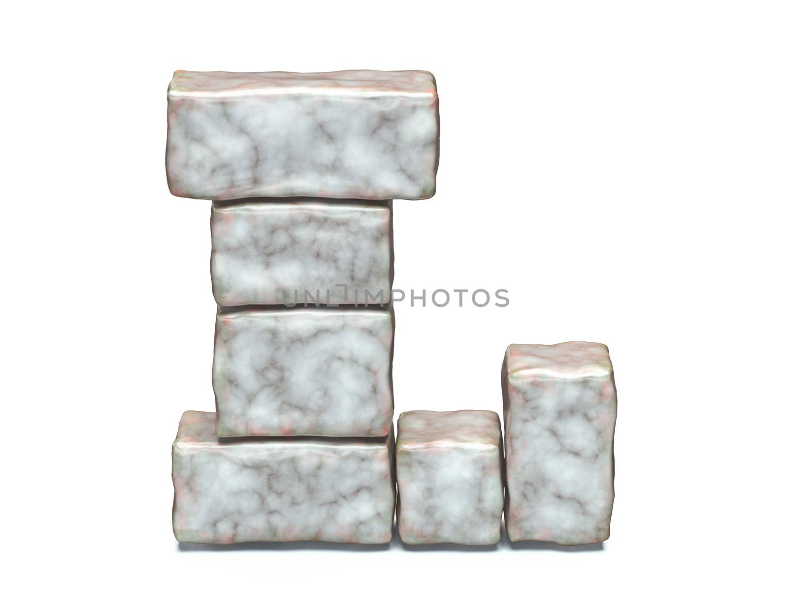 Rock masonry font letter L 3D render illustration isolated on white background