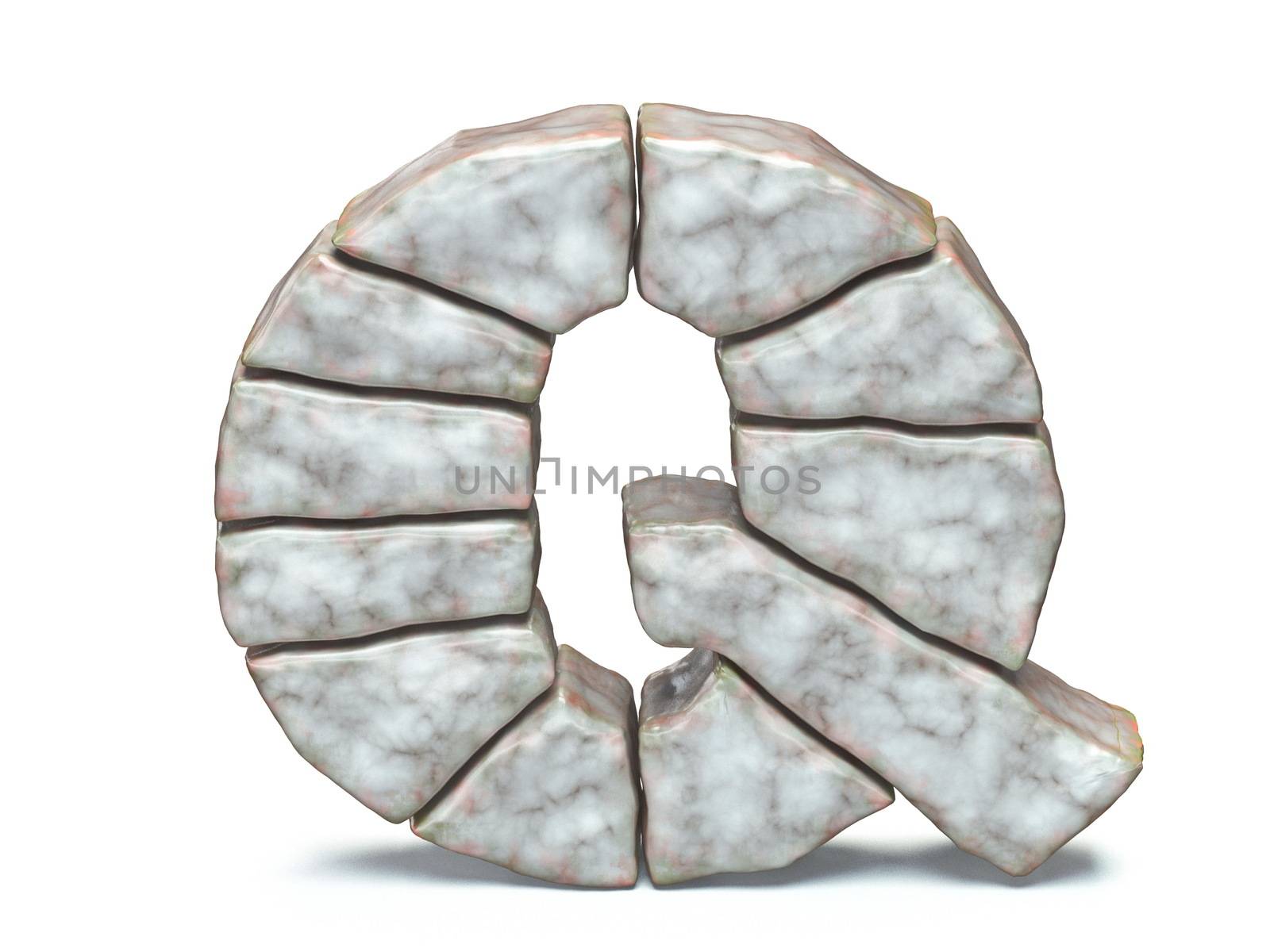 Rock masonry font letter Q 3D render illustration isolated on white background