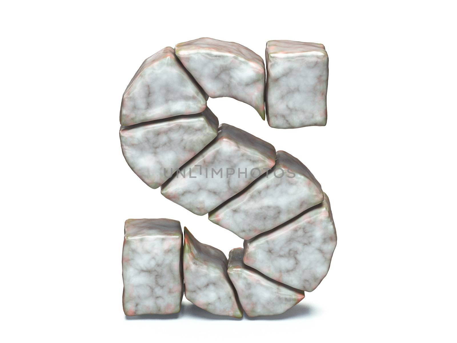 Rock masonry font letter S 3D render illustration isolated on white background