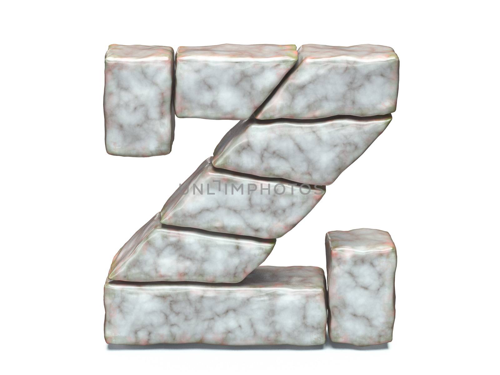 Rock masonry font letter Z 3D render illustration isolated on white background