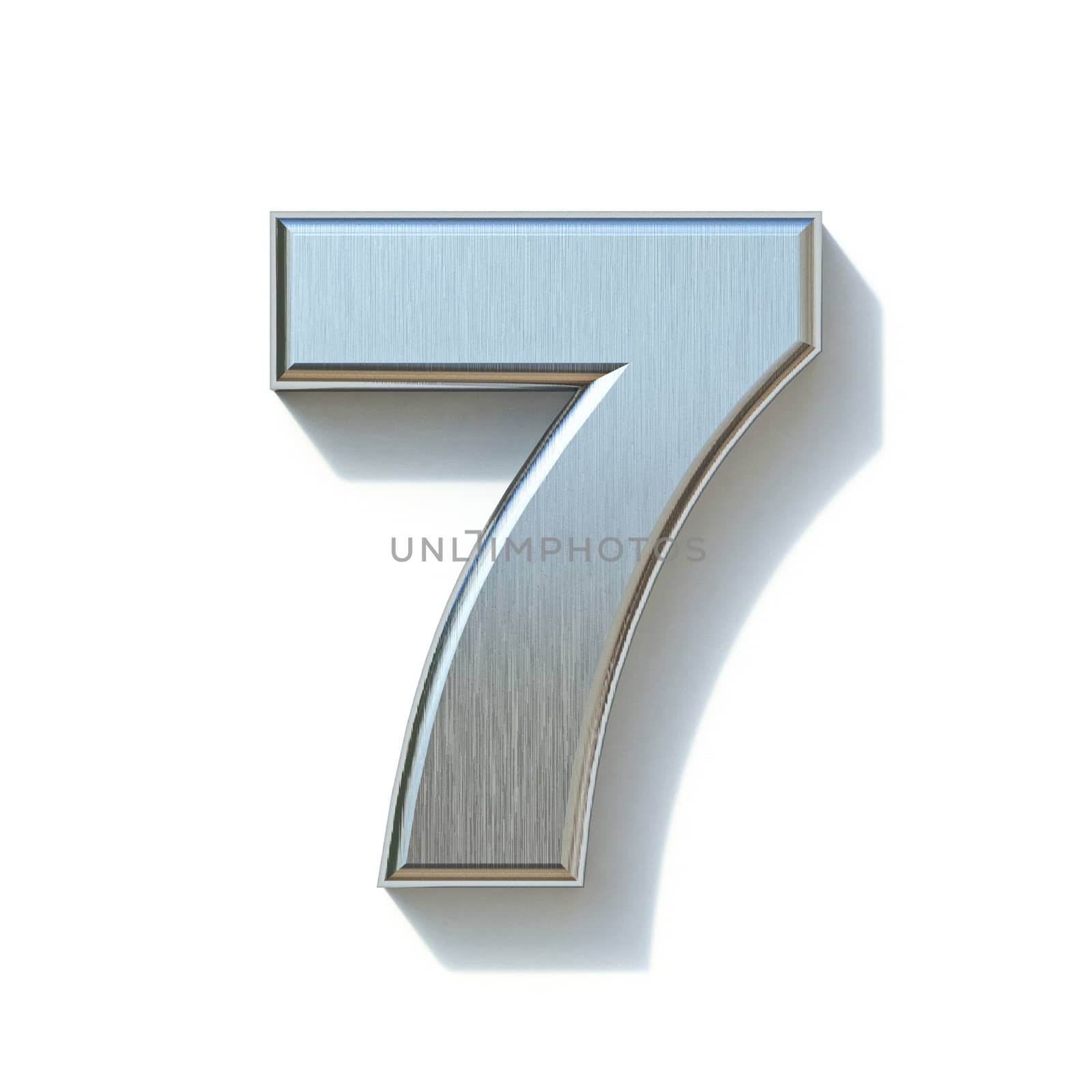 Brushed metal font Number 7 SEVEN 3D render illustration isolated on white background