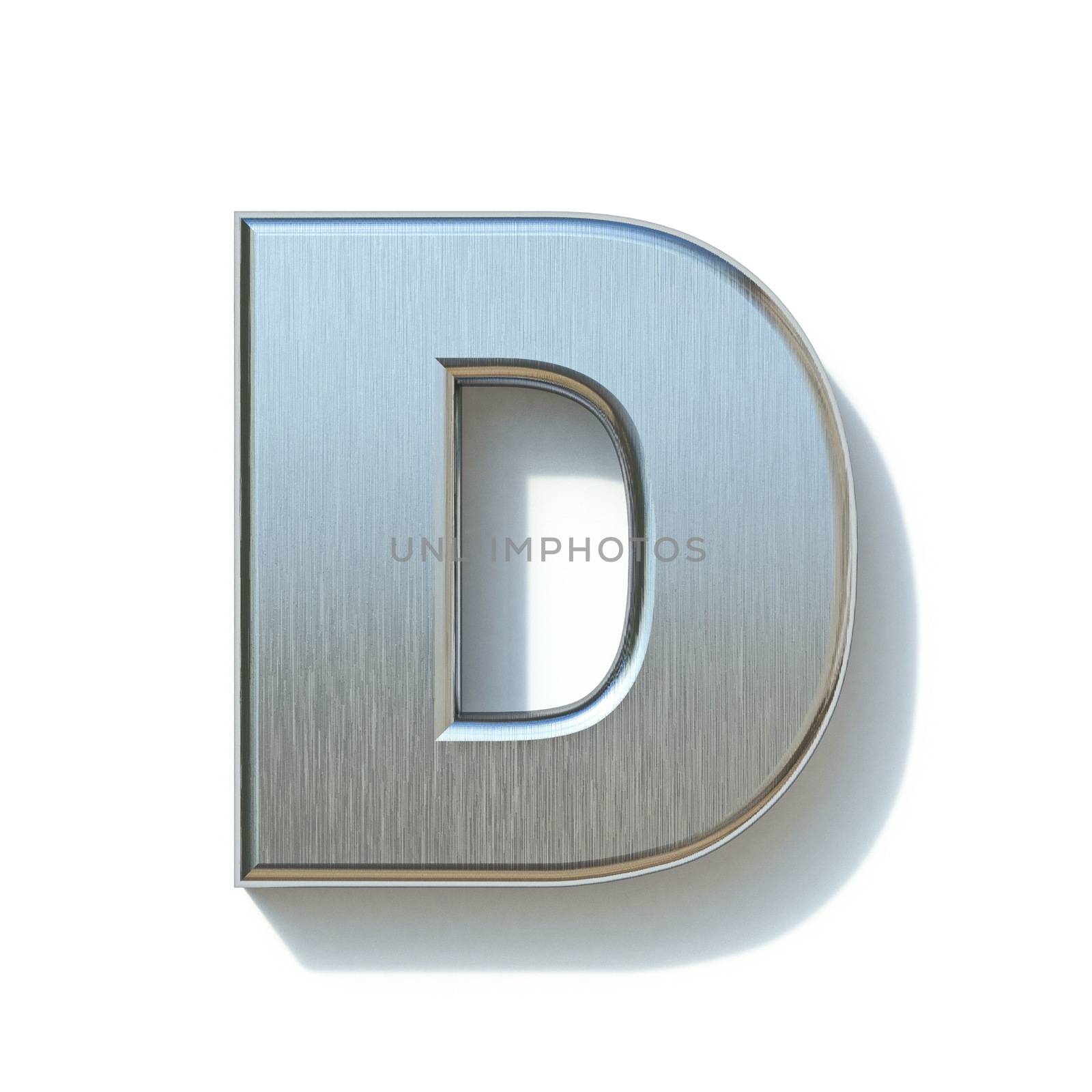 Brushed metal font Letter D 3D render illustration isolated on white background