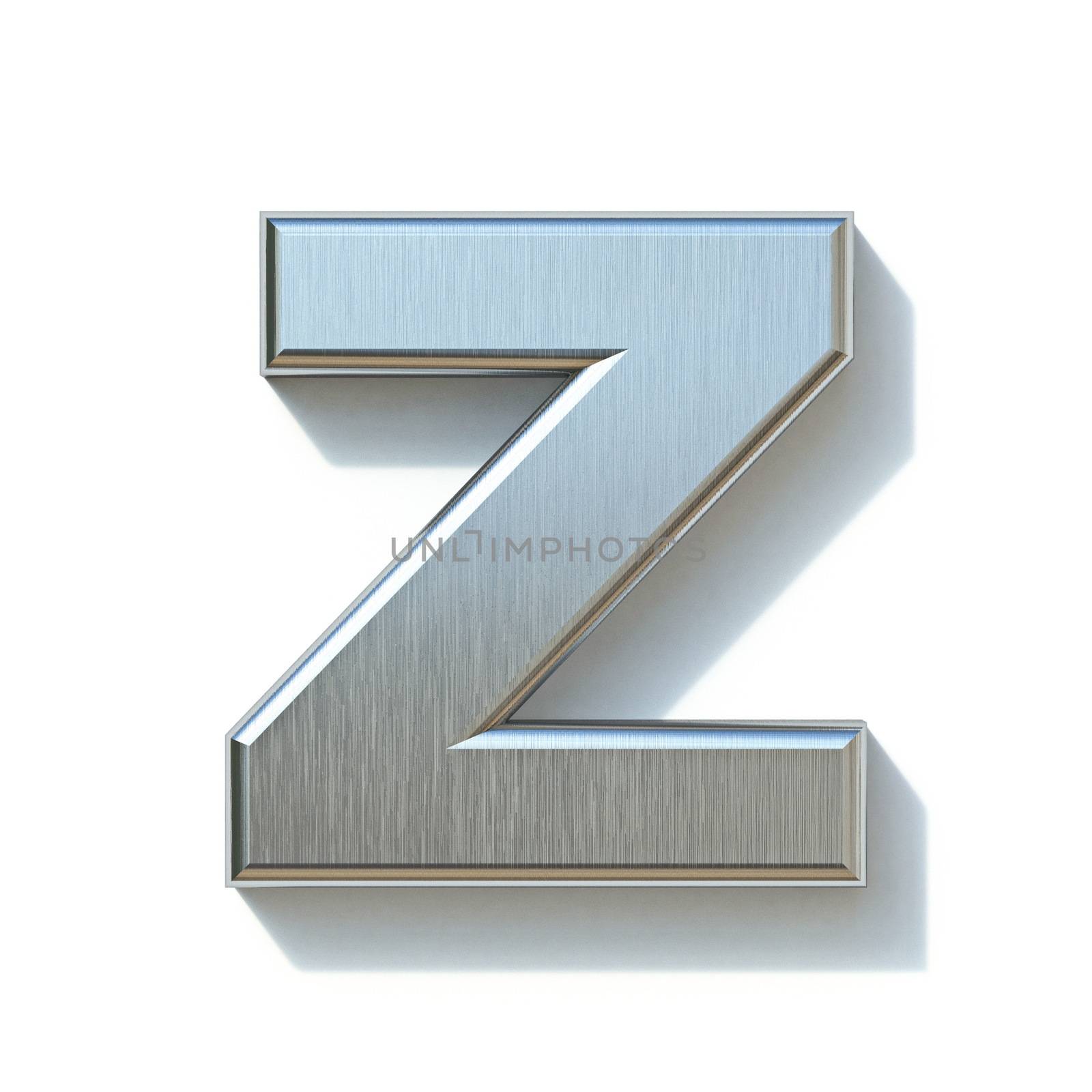 Brushed metal font Letter Z 3D render illustration isolated on white background