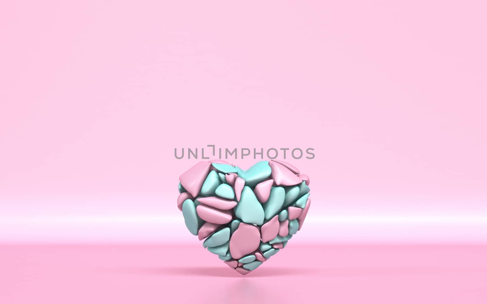 Broken heart made of pink and green pieces 3D by djmilic