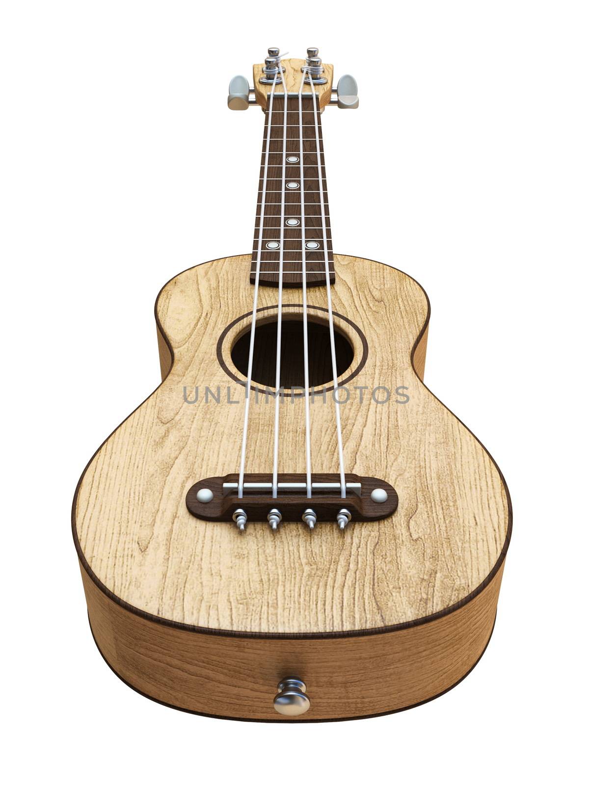 Wooden traditional soprano ukulele Right view 3D render illustration isolated on white background