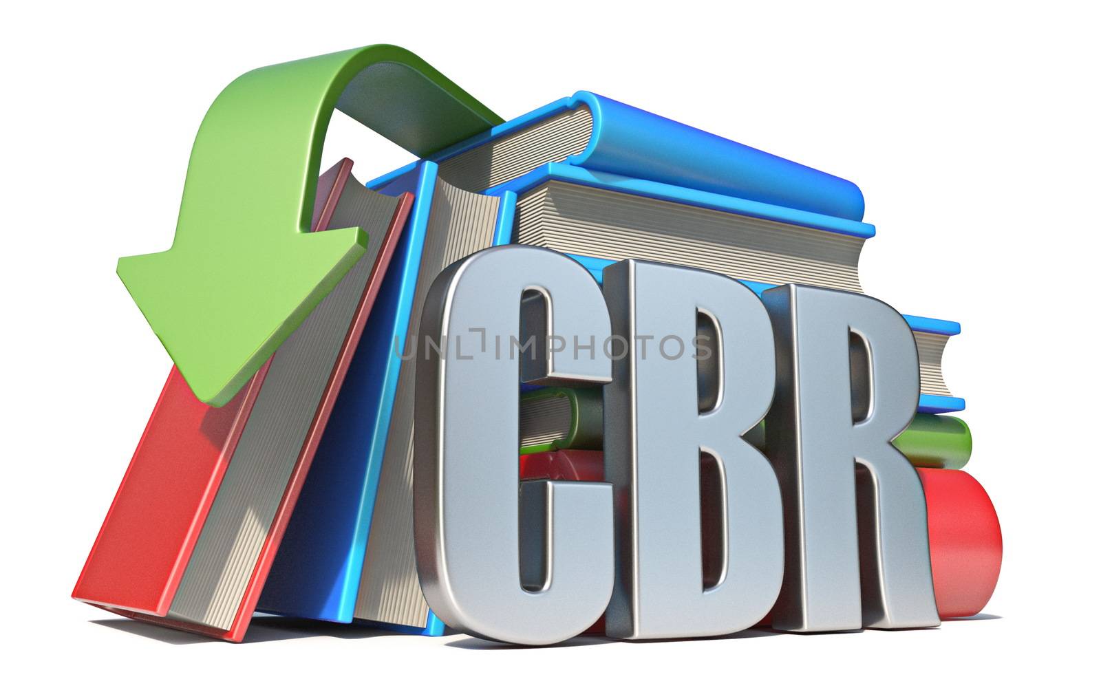 eBook CBR download concept 3D render illustration isolated on white background