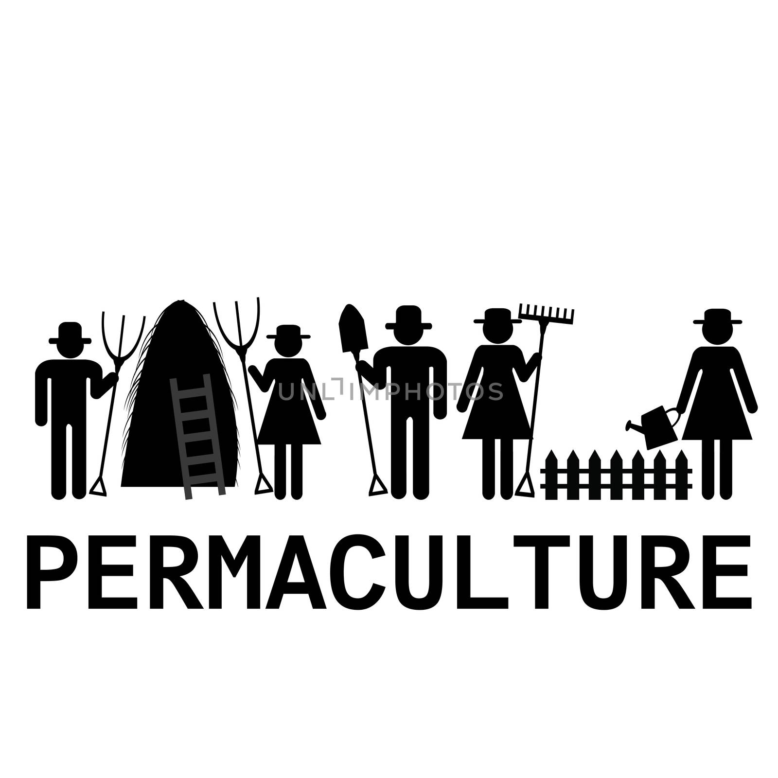 Permaculture concept with farmers using agricultural tools by hibrida13