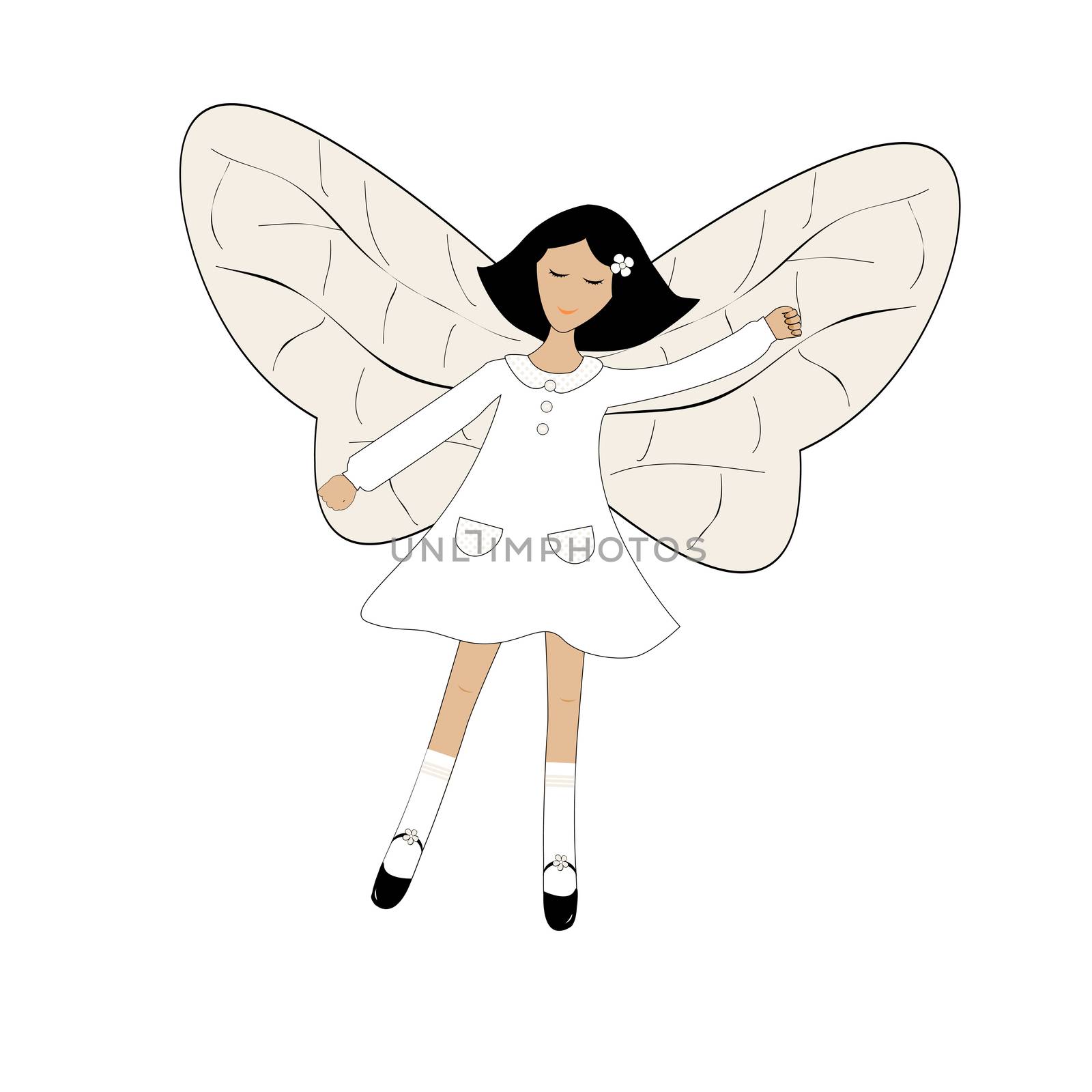 Cute cartoon girl with butterfly wings