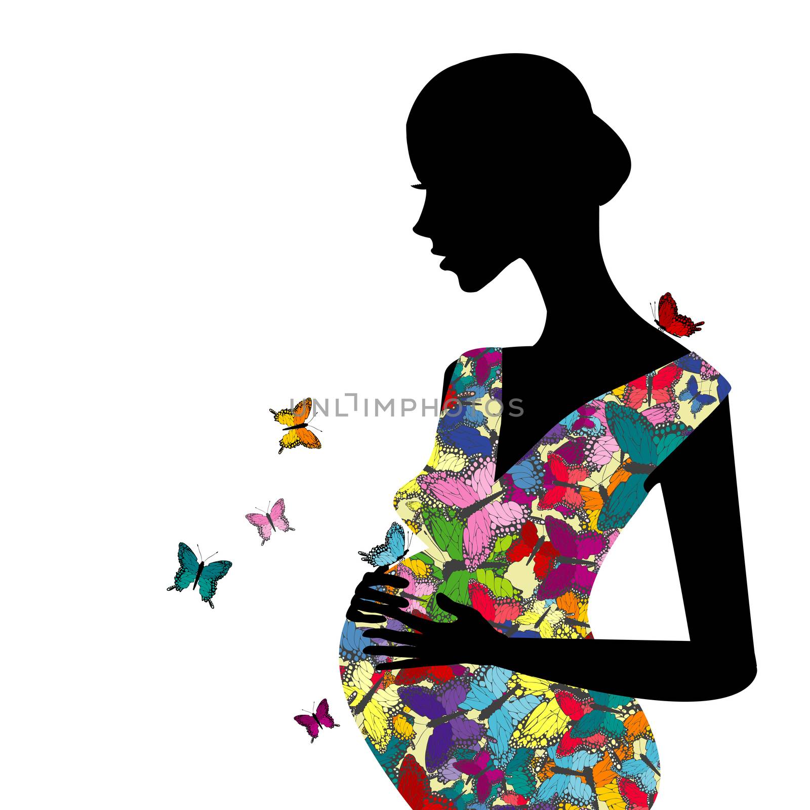 Stylized pregnant woman with butterflies pattern dress by hibrida13