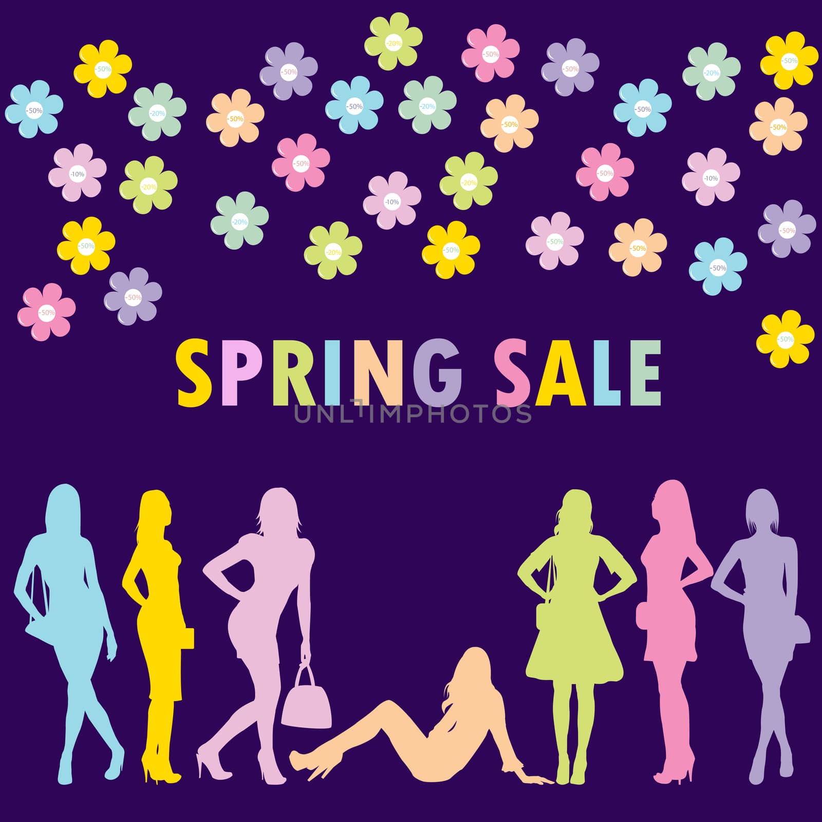 Spring sale concept with fashion women silhouettes by hibrida13