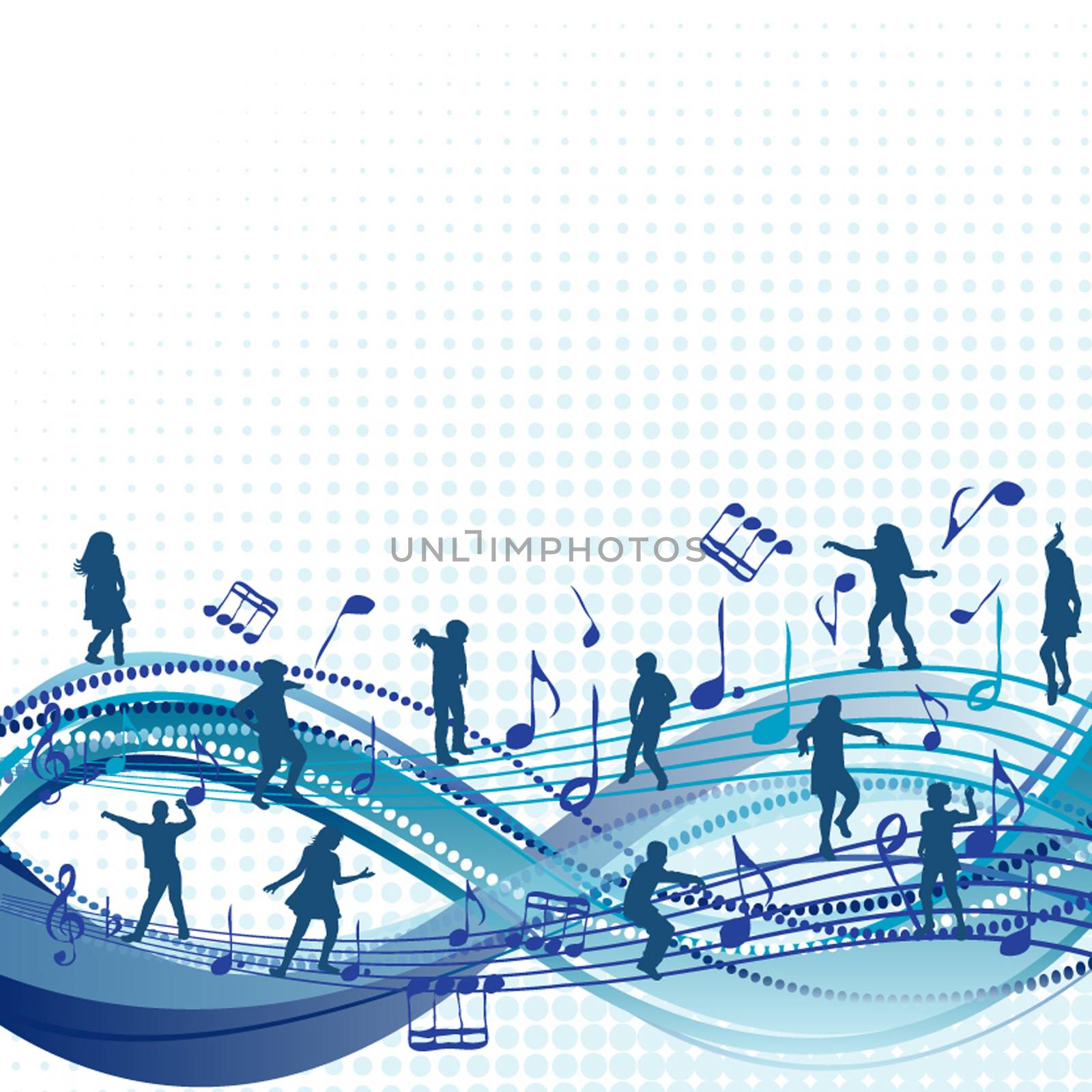 Music abstract background with children silhouettes